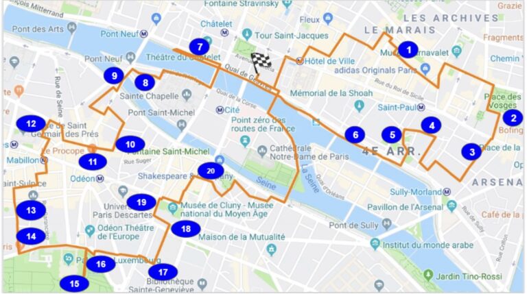 Itinerary map for Bike Paris Treasures